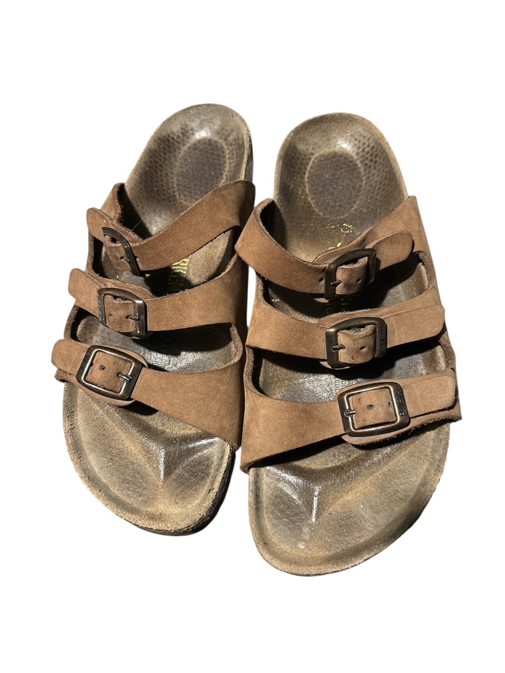 Birkenstock Sandal Three Buckle Strap Size 37 Ladies 6.5 Brown Tan